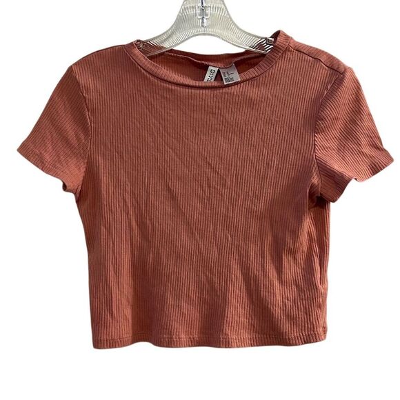 Divided by H&M Women's Mauve Ribbed Crop Top Size M Short Sleeve Casual - Picture 1 of 11